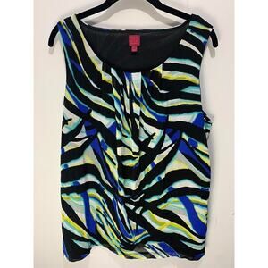 212 Collection Sleeveless Zebra Print Top With Pleats In Blue & Yellow - Size L
